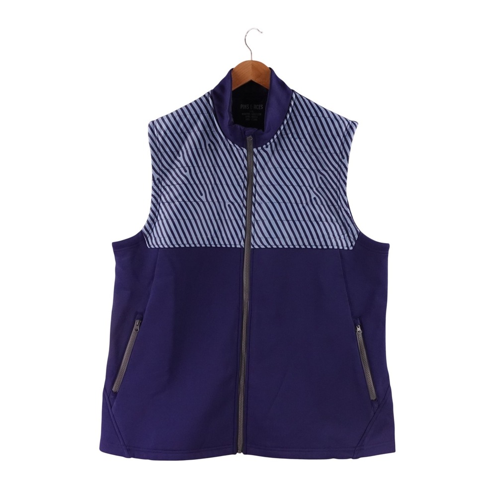 Pins & Aces Mens XXXL Golf Vest Blue Striped Full Zip Performance Stretch